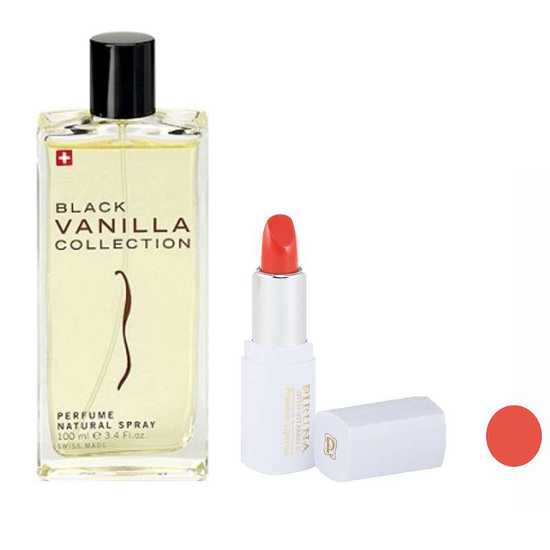 پک دو عددی ادو پرفیوم استاویتا مدل Black Vanilla حجم 100میل به همراه رژ لب جامد پیرونا شماره 09