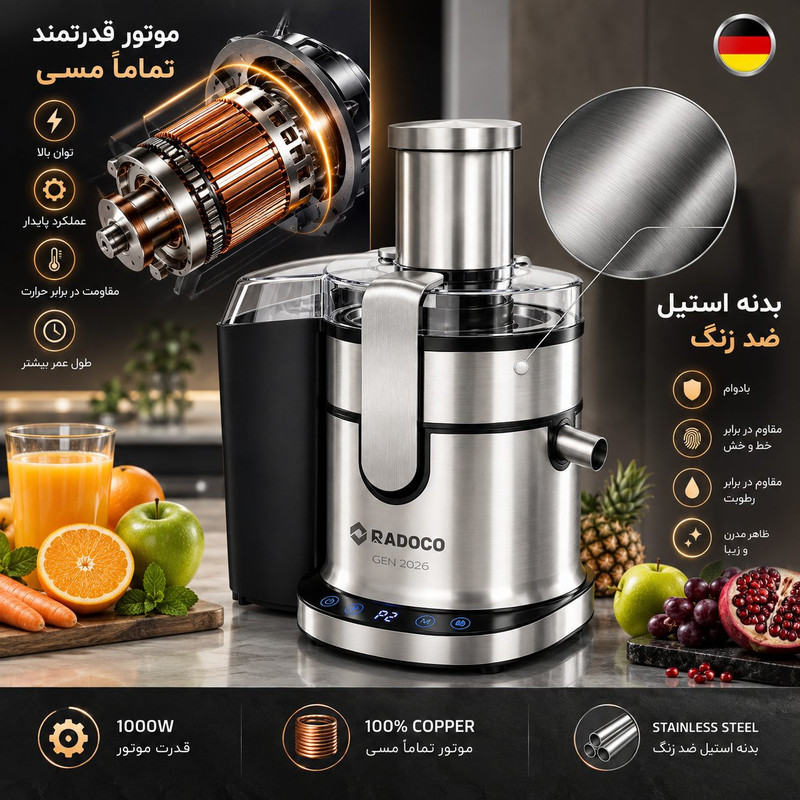 آبمیوه‌گیری چند کاره 1200 وات رادوکو مدل ST-Gen 2026