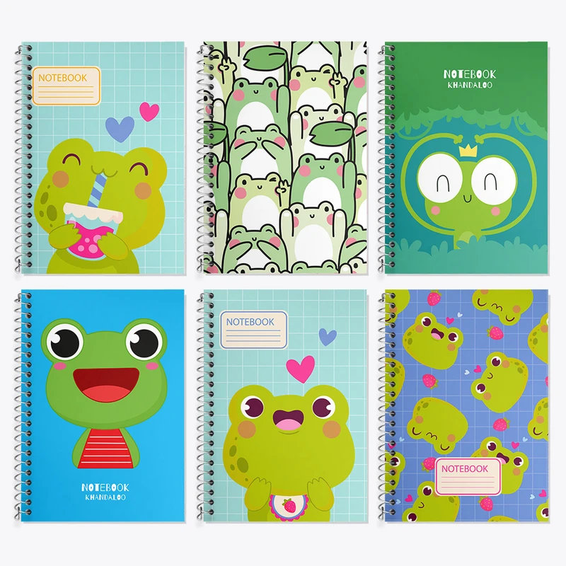 دفتر زبان 50 برگ خندالو مدل دو خط طرح قورباغه کیوت کد 72 مجموعه 6 عددی