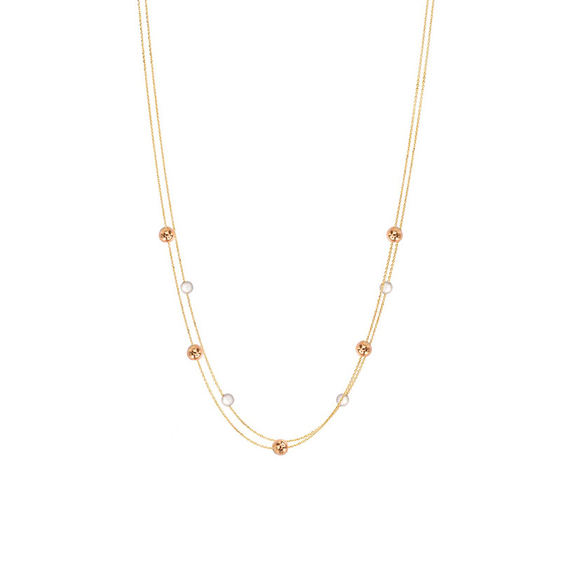 گردنبند طلا 18 عیار زنانه الی گالری مدل دو رج گوی و مروارید