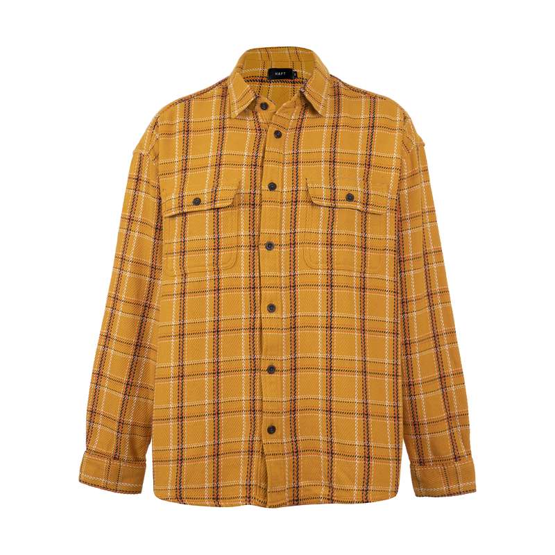 پیراهن آستین بلند مردانه هفت مدل 75465 رنگ خردلی