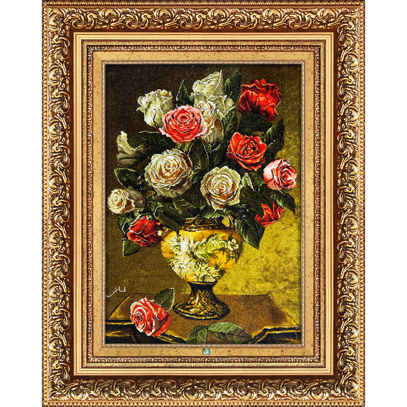 تابلو فرش دستباف فرش میرنظامی مدل گل رز و جام  کد 1663