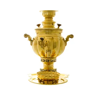 سرویس سماور ذغالی 3 پارچه برنجی مدل توپی ترک دار کد 4253