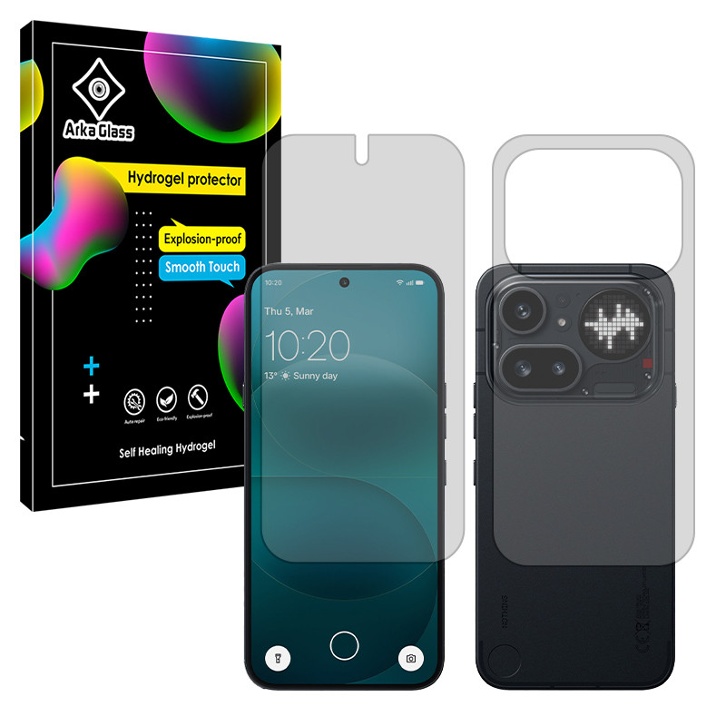 محافظ صفحه نمایش شفاف آرکا گلس مدل هیدروژلی مناسب برای گوشی موبایل ناتینگ Phone (4a) Pro به همراه محافظ پشت گوشی
