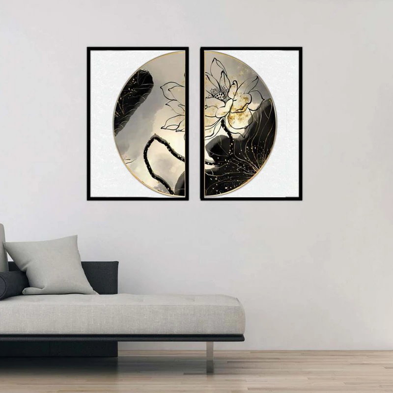 تابلو بکلیت طرح نیم دایره گل مدل شاین اکلیلی B-1856 مجموعه 2 عددی