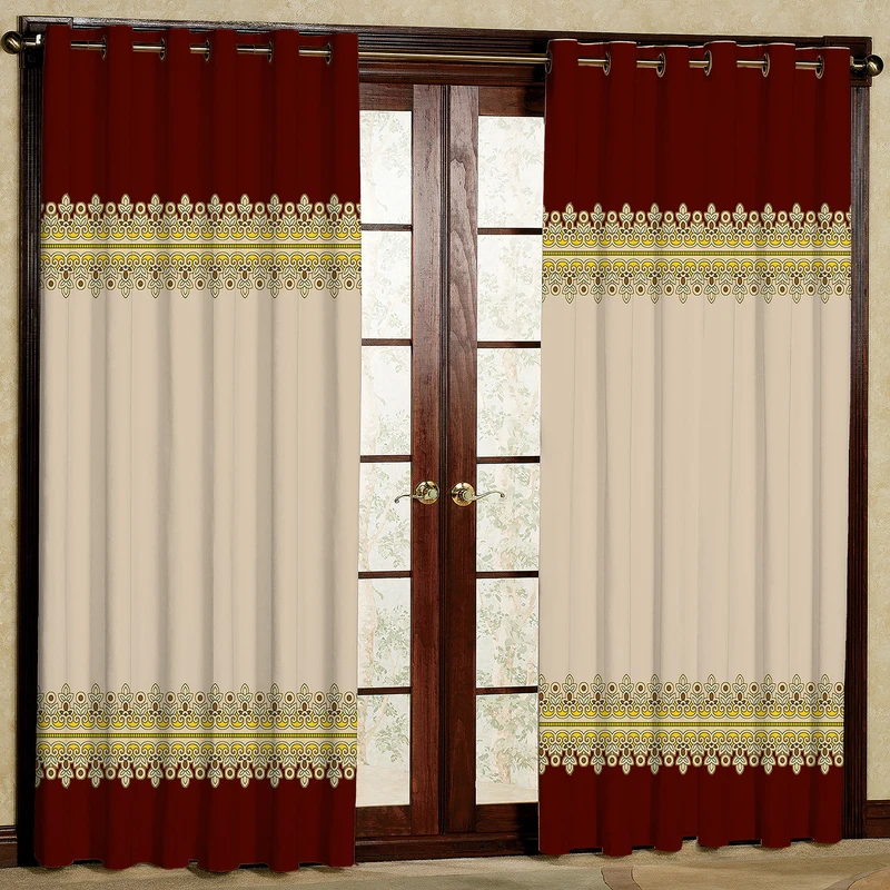 پرده طرح ساده حاشیه زرشکی مدل مخمل پانچی کد 2_4664 W سایز 140x202 سانتی متر