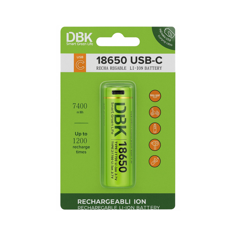 باتری لیتیومی قابل شارژ دی بی کی مدل 18650 USB-C LI-ION