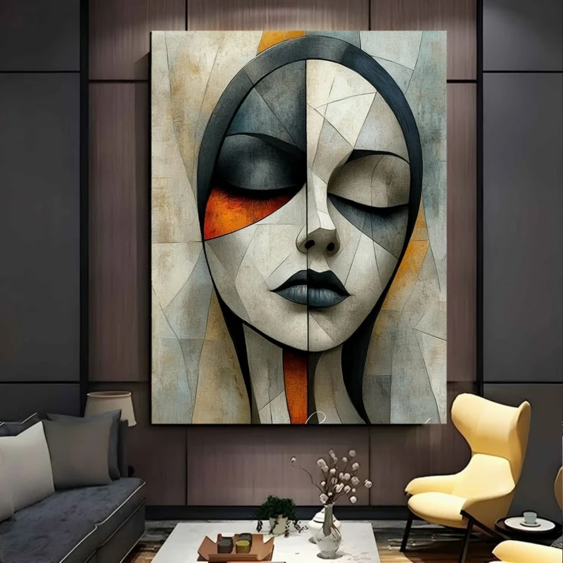 تابلو بوم طرح مخمل هنر کوبیسم مدل پرتره زیبا کد BK24423