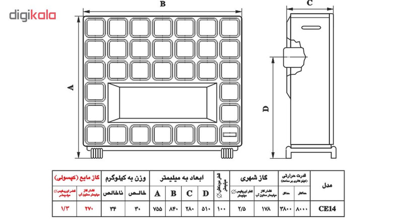 بخاری گازی نیک کالا مدل سرامیکی CE14