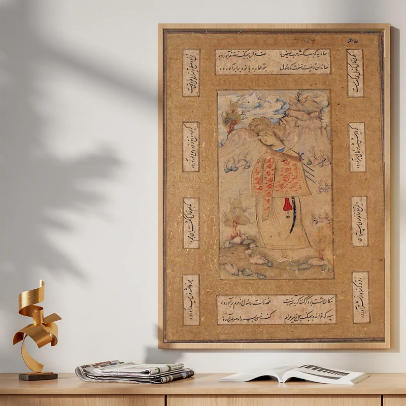 تابلو طرح نگاره جوان ایستاده مدل G00421 فریم کرم روشن