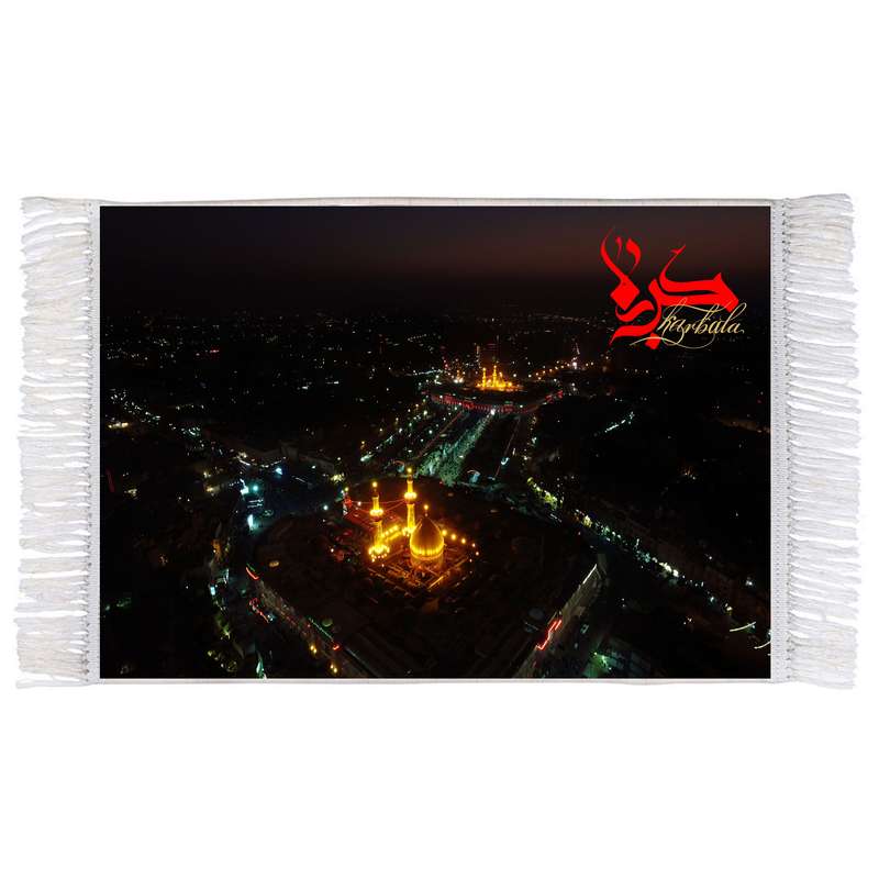 فرش ماشینی دیوارکوب اطلس آبی طرح کربلا و بین الحرمین مدل T2542 