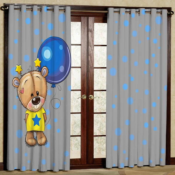 پرده مدل خرس وبادکنکی مخمل پانچی کد 411 سایز 200x140 سانتی متر