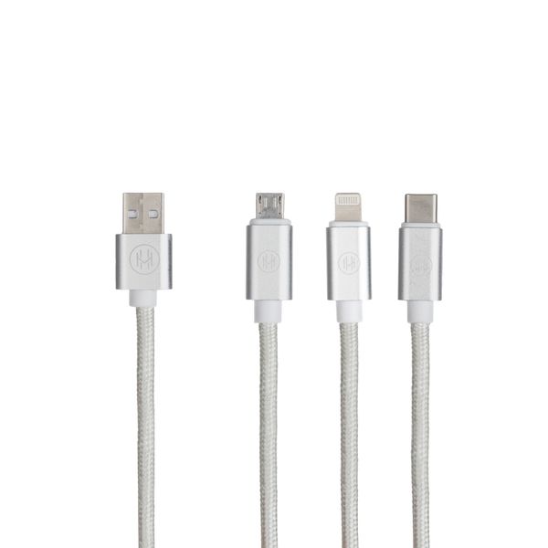 کابل تبدیل USB به لایتنینگ/USB-C/microUSB اچ اند ام مدل C06 طول 1.1 متر