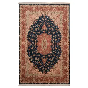 فرش دستباف شش متری خطیبی تبریز کد 00887 با زمینه رنگ سرمه ای