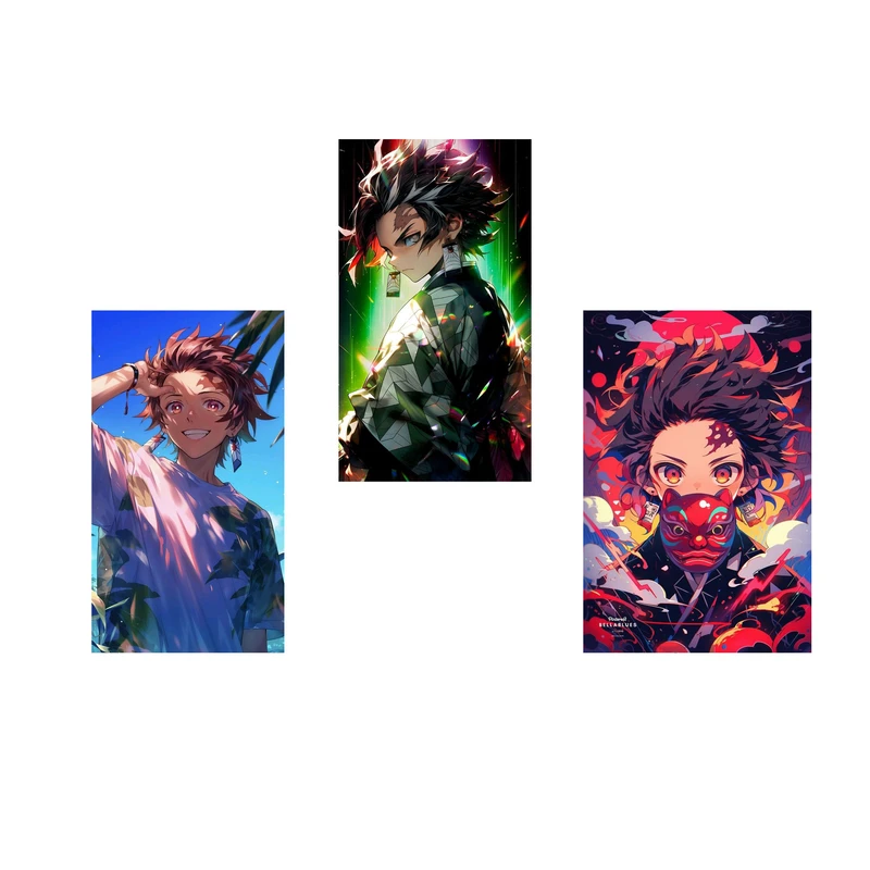 استیکر لپ تاپ و موبایل مدل انیمه طرح شیطان کش تانجیرو کامادو demon slayer kamado tanjiro کد 880 مجموعه 3 عددی