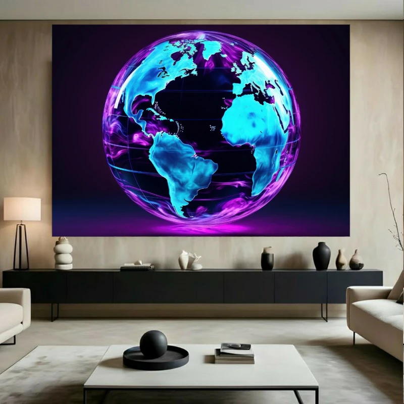 تابلو بوم طرح مخمل کره زمین مدل نئون کد FP106153