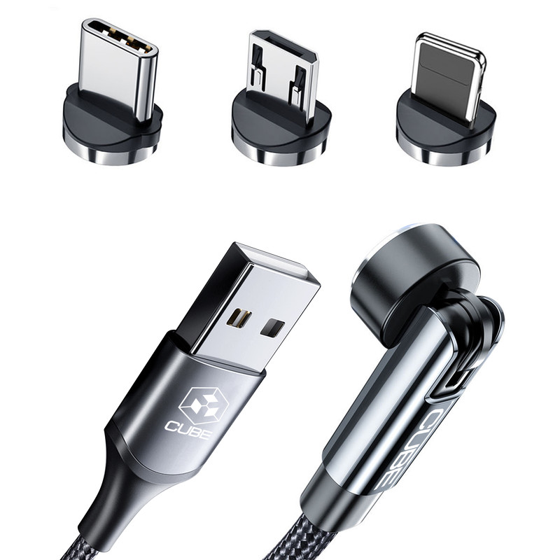 کابل تبدیل مغناطیسی USB به MicroUSB/USB-C/لایتنینگ کیوب مدل 540 Degree طول 1 متر