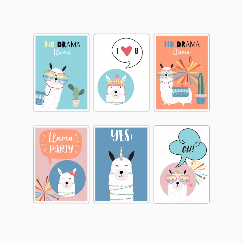 استیکر لپ تاپ و موبایل بووم طرح تگ لاما مدل I Love You کد MD28 مجموعه 6 عددی