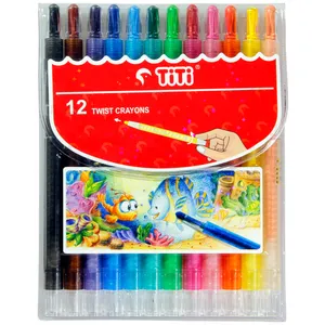 مداد شمعی 12 رنگ پیچی تی تی مدل Twist کد TI-CO-12T
