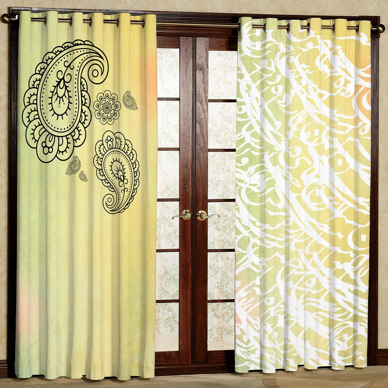 پرده بارمان دکور طرح بته جقه مدل هازان پانچی کد LR4321 W سایز 140x280 سانتی متر