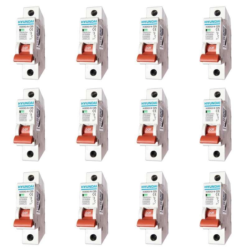 فیوز مینیاتوری تک فاز 25 آمپر هیوندای کد C25 بسته 12 عددی