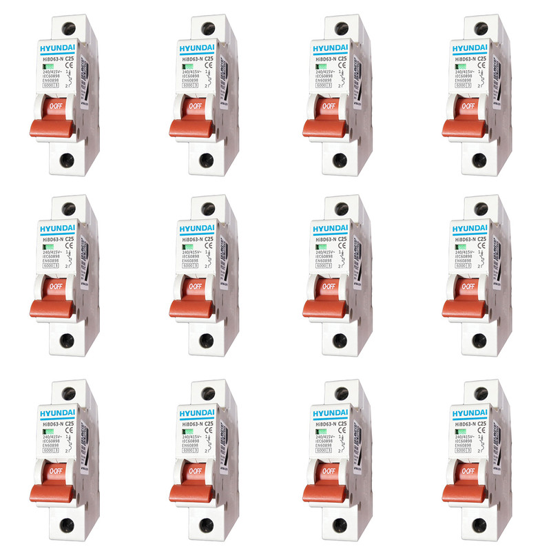 فیوز مینیاتوری تک فاز 25 آمپر هیوندای کد C25 بسته 12 عددی