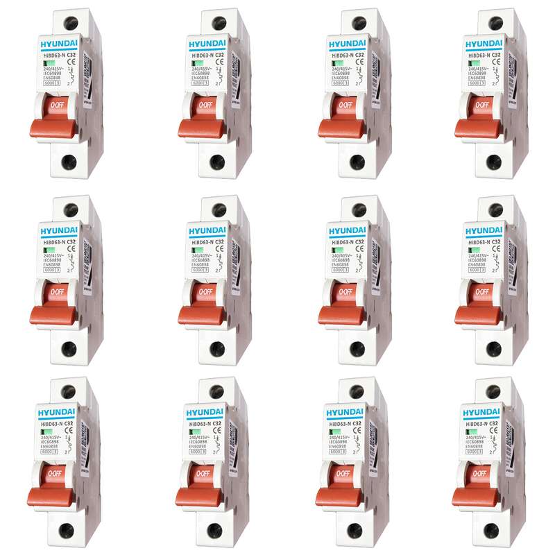 فیوز مینیاتوری تک فاز 32 آمپر هیوندای مدل C32 بسته 12 عددی