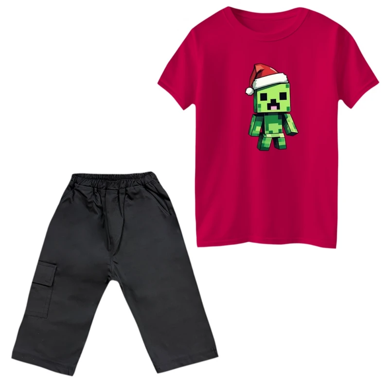 ست تی‌شرت و شلوارک پسرانه مدل ماینکرفت کد 11