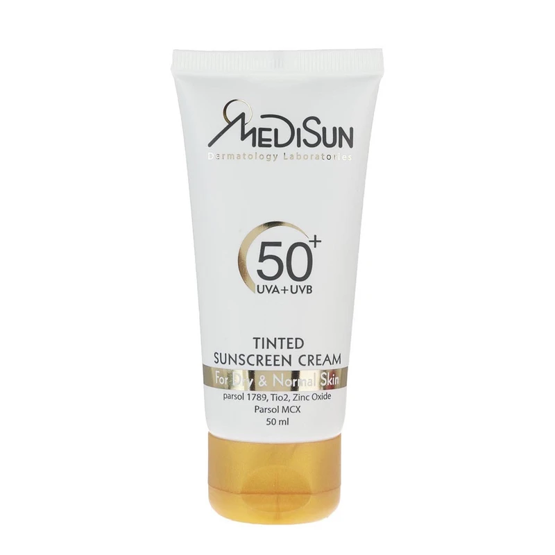 کرم ضد آفتاب رنگی مدیسان SPF 50 مدل Tinted ‌مناسب پوست‌های خشک و معمولی حجم 50 میلی‌لیتر