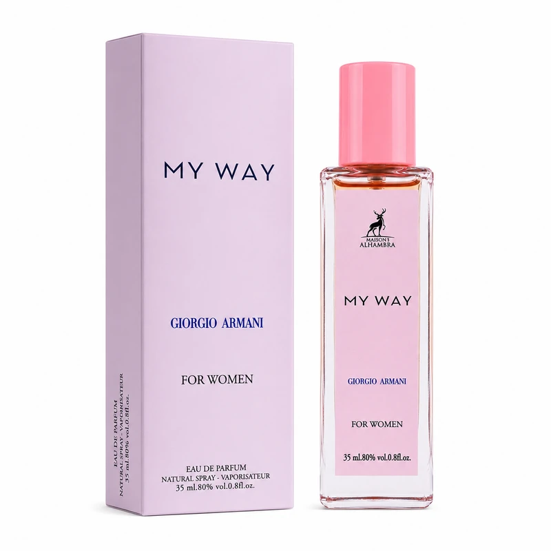 عطر جیبی زنانه الحمبرا مدل MY WAY حجم 35 میلی‌لیتر با رایحه گلی شیرین و پخش بوی قوی