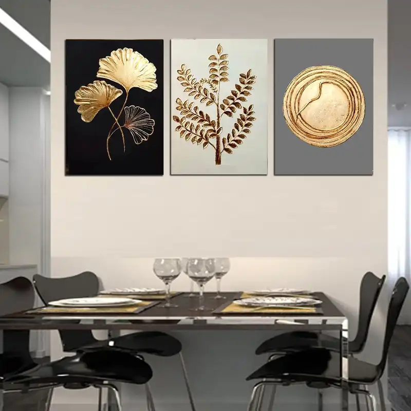 تابلو نقاشی ورق طلا مدل دکوراتیو نقش برجسته مجموعه 3 عددی