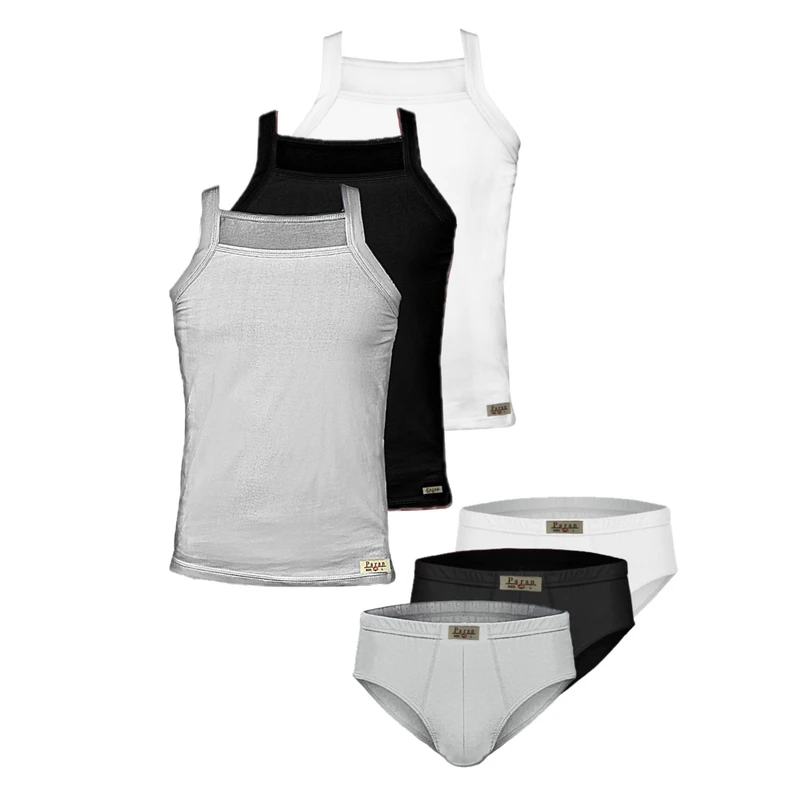 ست شورت و زیرپوش مردانه تولیدی پاران مدل نخ پنبه خالص صادراتی مجموعه 3 عددی