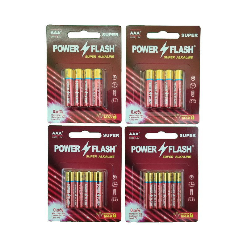باتری نیم قلمی پاورفلش مدل سوپر آلکالاین بسته ۱۶عددی