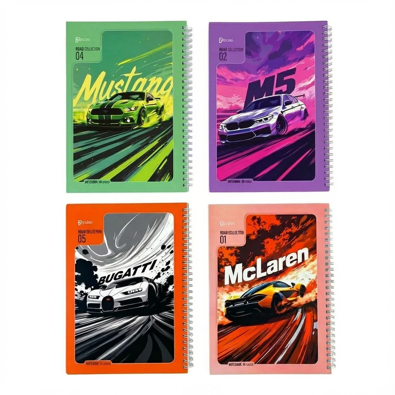 دفتر مشق 80 برگ پالت طرح ماشینی گلاسه بسته 4 عددی