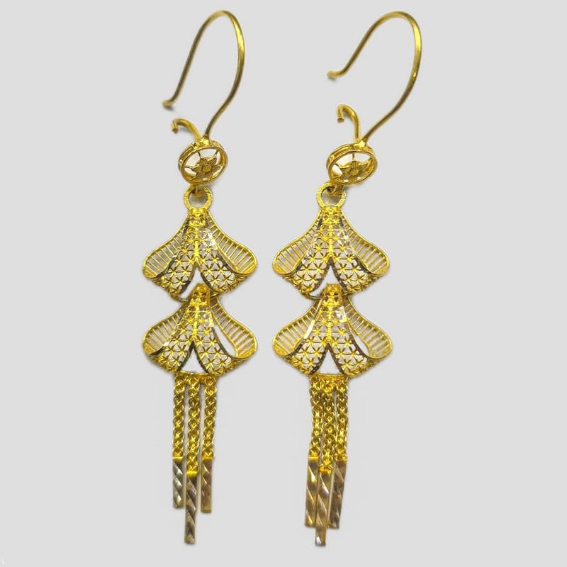 گوشواره طلا کم اجرت ۱۸ عیار زنانه گالری طلا و شمش برلیان مدل پنجشیر دوطبقه