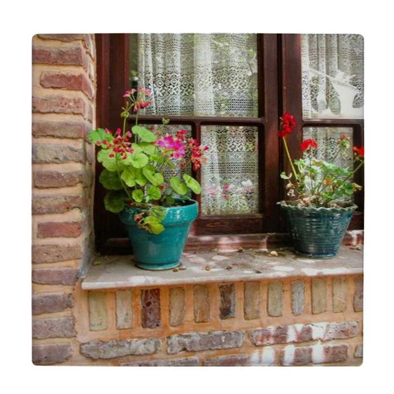 زیر لیوانی طرح گلدان های شمعدانی پشت پنجره کد    4074981_2858