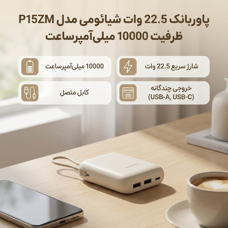 خرید و قیمت پاوربانک 22.5 وات شیائومی مدل P15ZM ظرفیت 10000 میلی‌آمپرساعت