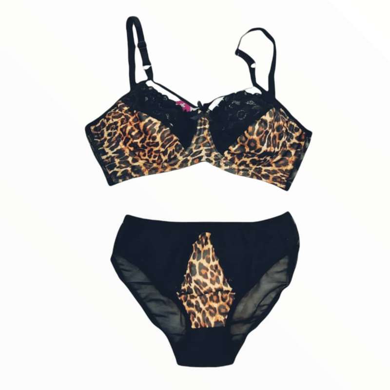 ست سوتین و شورت زنانه مدل ساتن پلنگی کد 6050