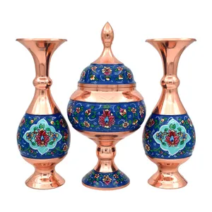 ست 3 تکه شکلات خوری و گلدان میناکاری مسی طرح پرداز کد 20