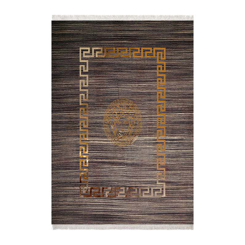 فرش ماشینی زانیس مدل مدرن طرح طلاکوب زمینه قهوه ای