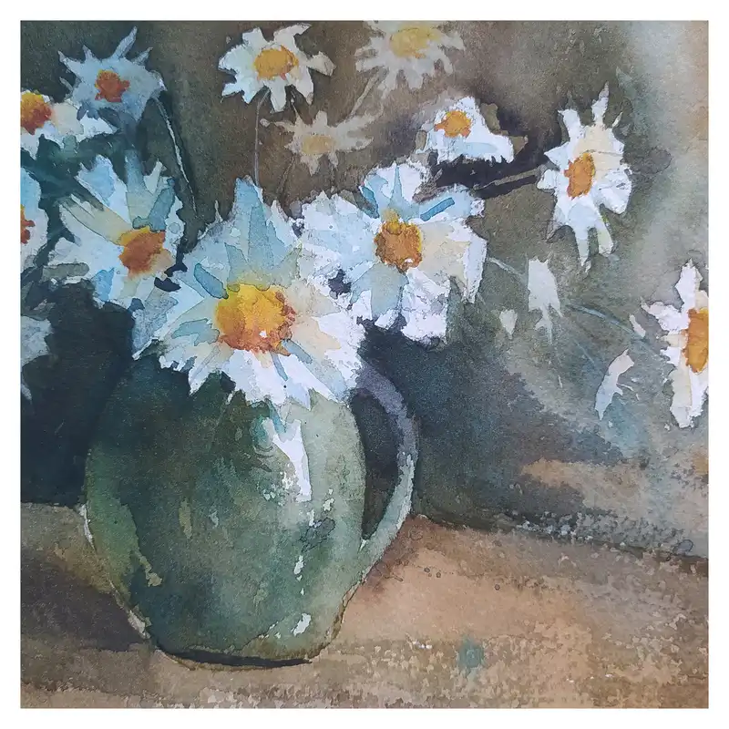 نقاشی آبرنگ طرح گلدان گل کد 08