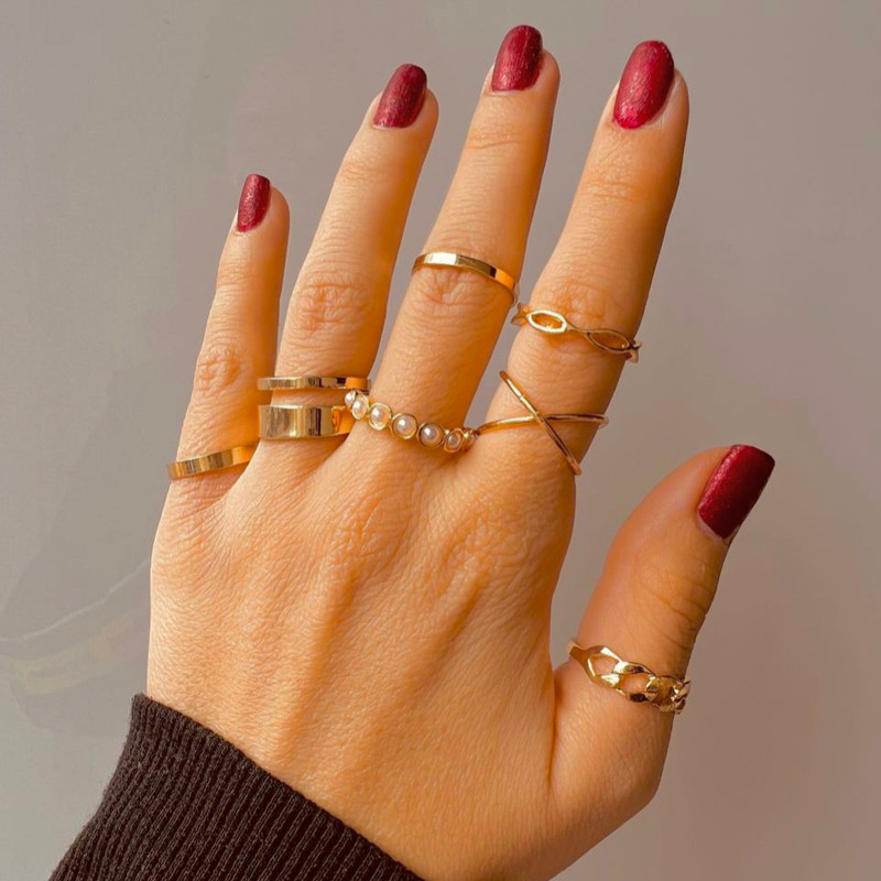 انگشتر دخترانه مدل پکی مرواریدی حلقه ایی مجموعه 7 عددی