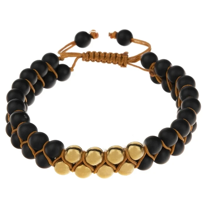 دستبند مردانه گالری گوهرسنگ مدل سنگ اونیکس و حدید کد GS515M