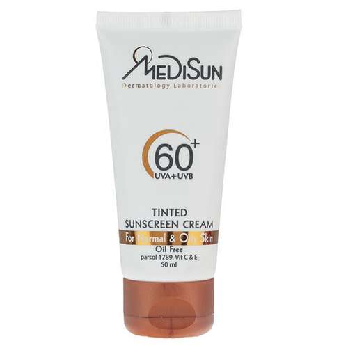 کرم ضد آفتاب رنگی مدیسان SPF 60 مدل Tinted ‌مناسب پوست‌های چرب و معمولی حجم 50 میلی‌لیتر