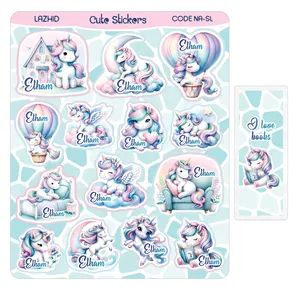 برچسب لاژید مدل اسم الهام طرح یونیکورن به همراه نشانگر کتاب