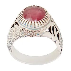 انگشتر نقره مردانه بازرگانی میلادی مدل سنگ یاقوت رکاب دست ساز کد AM_2455