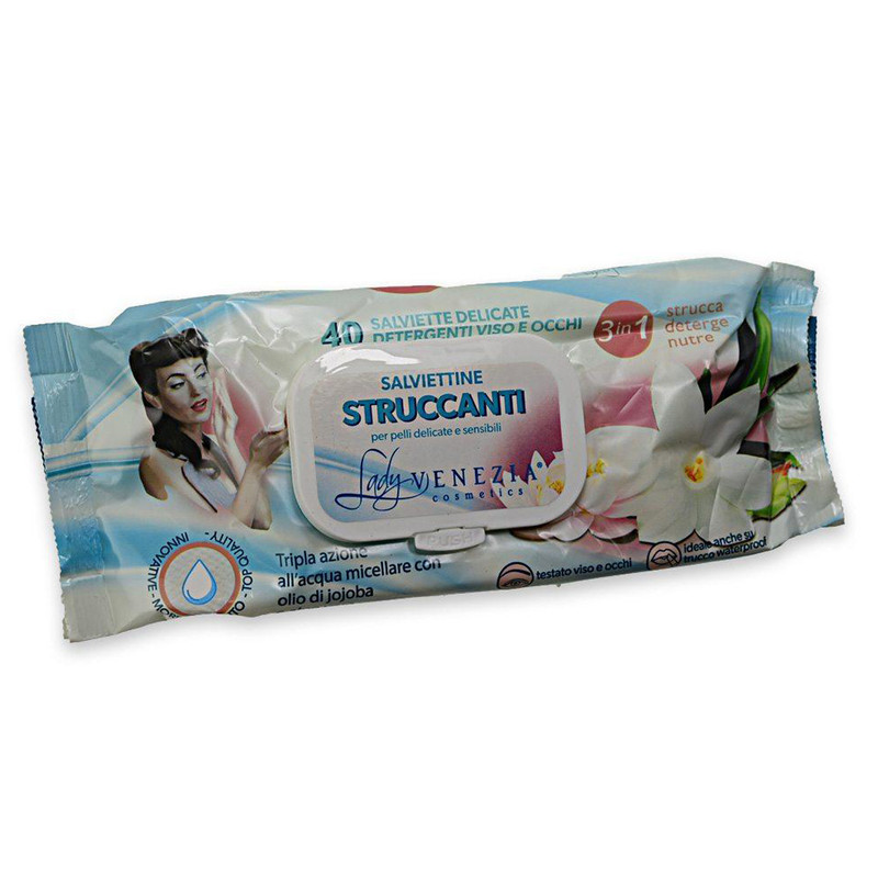 دستمال مرطوب پاک کننده آرایش لیدی ونیز مدل Struccanti بسته 40 عددی