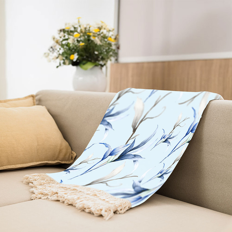 شال مبل طرح برگ کد F2SH10070 سایز 100x180 سانتی متر