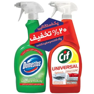 پک اسپری تمیز کننده سطوح دامستوس مدل Green و اسپری تمیز کننده سطوح سیف مدل Universal