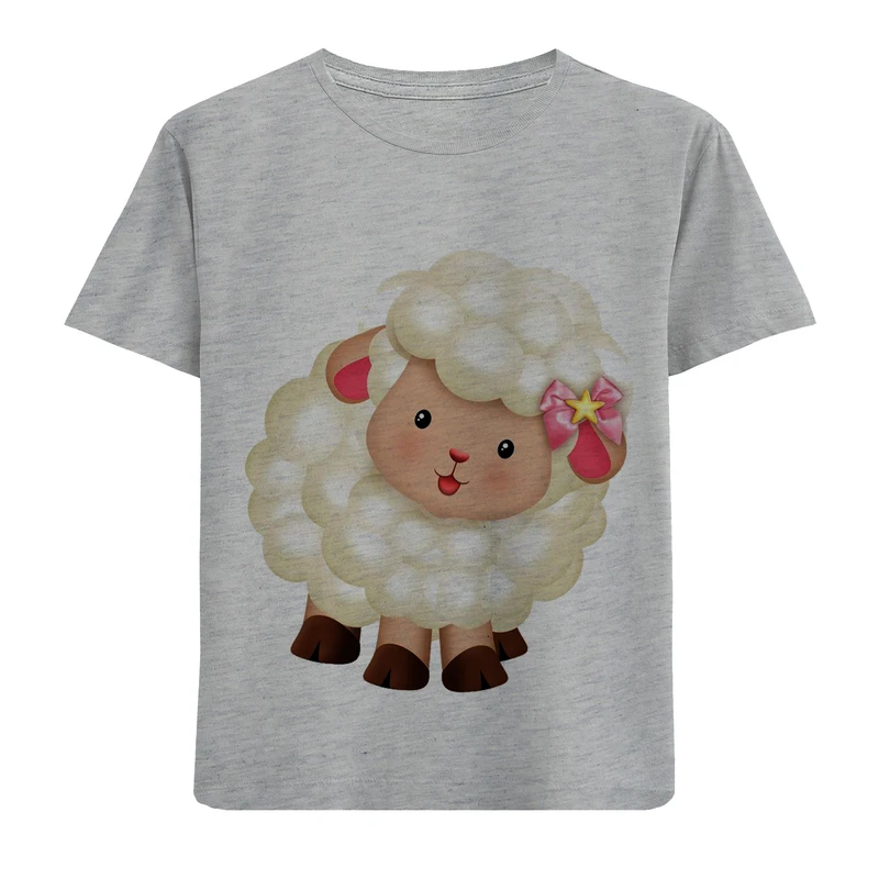 تیشرت آستین کوتاه دخترانه طرح گوسفند کد F173